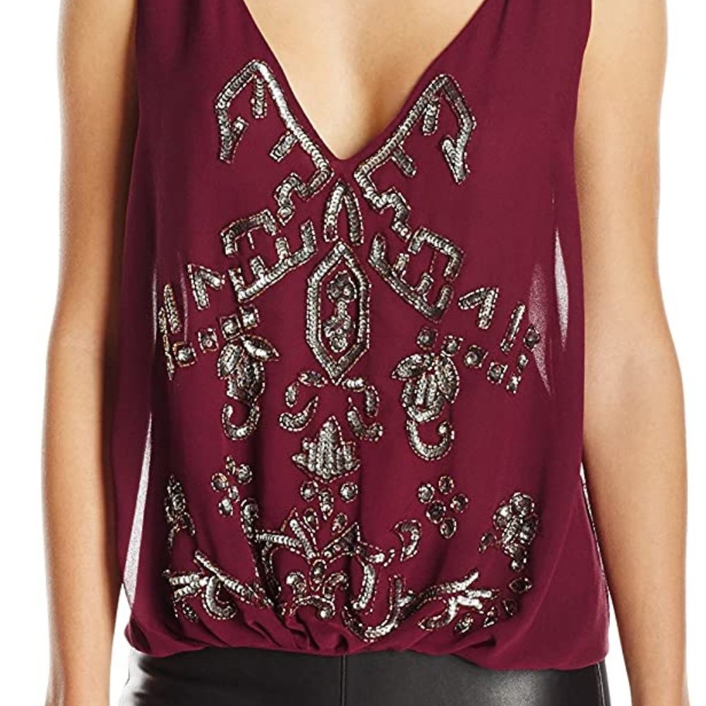 Women's Burgundy Beaded and Sequin Tank by Hazel, Size S